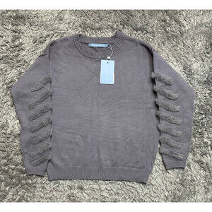 NWT Michelle Nicole women's sweater Faux Fur long Sleeve crew neck size S Grey